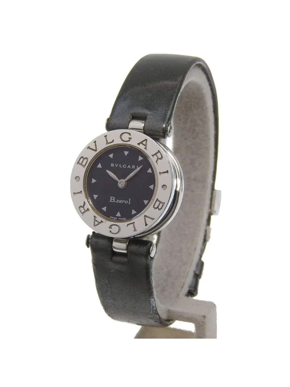 Bvlgari Stainless Steel Leather Quartz Analog Display Black Dial Watch